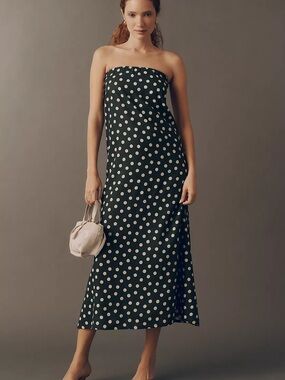 Strapless Black Polka Dot Maxi Dress